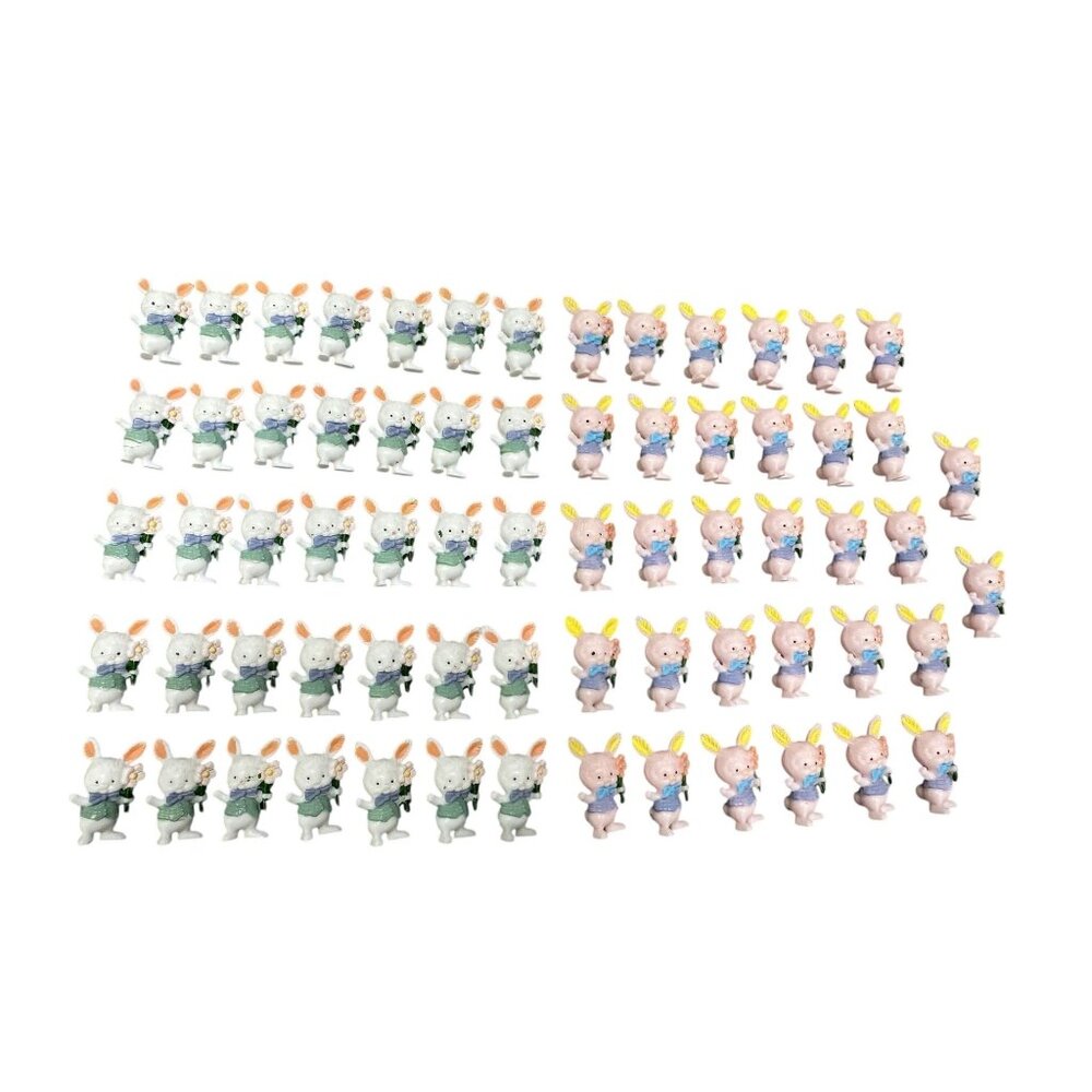Vtg Miniature Plastic Easter Bunny Rabbits Figures 32 Pink and 35 White 1.25" ta